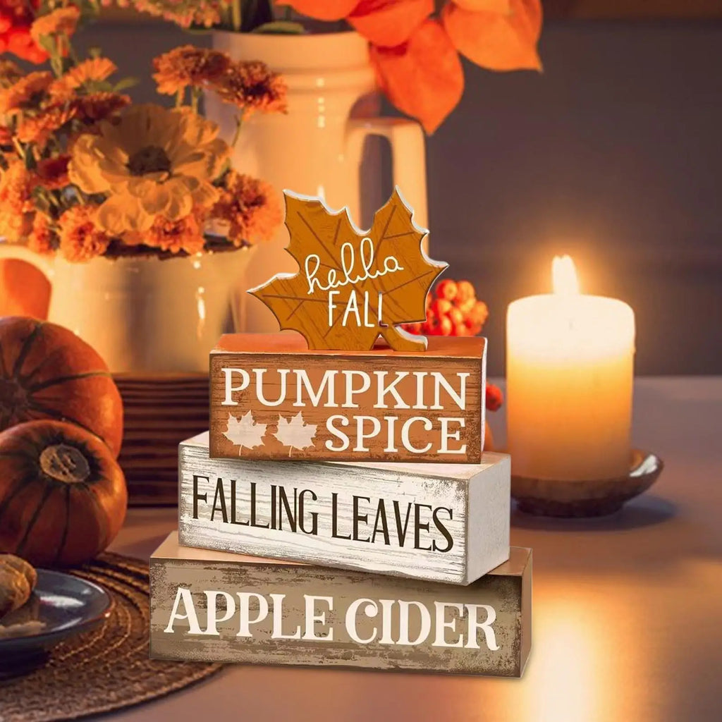 Fall Tiered Tray Decor – Wooden Maple Leaf Table Centerpiece