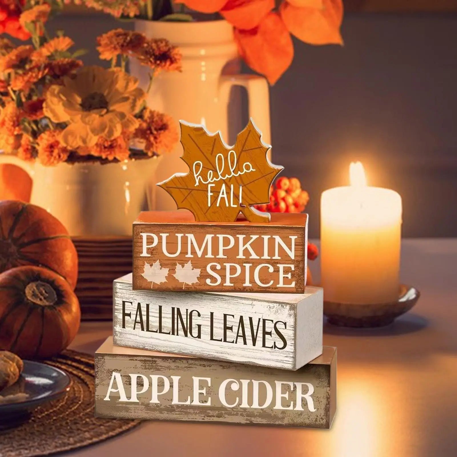 Fall Tiered Tray Decor – Wooden Maple Leaf Table Centerpiece