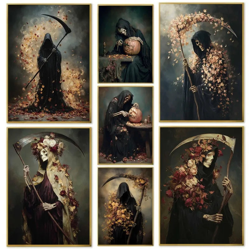 Gothic Grim Reaper Wall Art – Vintage Halloween Canvas Print