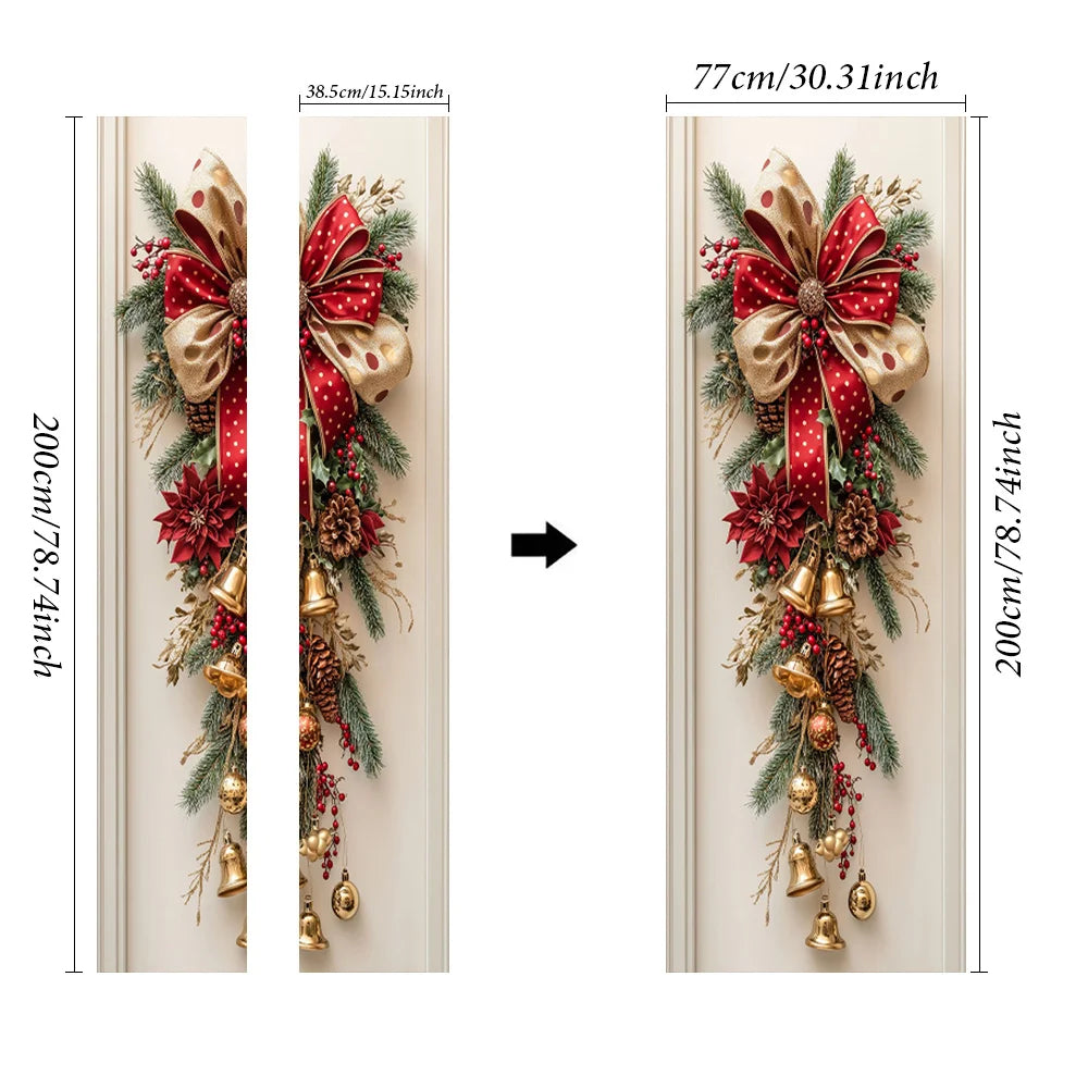 Christmas Wall Decoration with Red Bells & Green Leaves