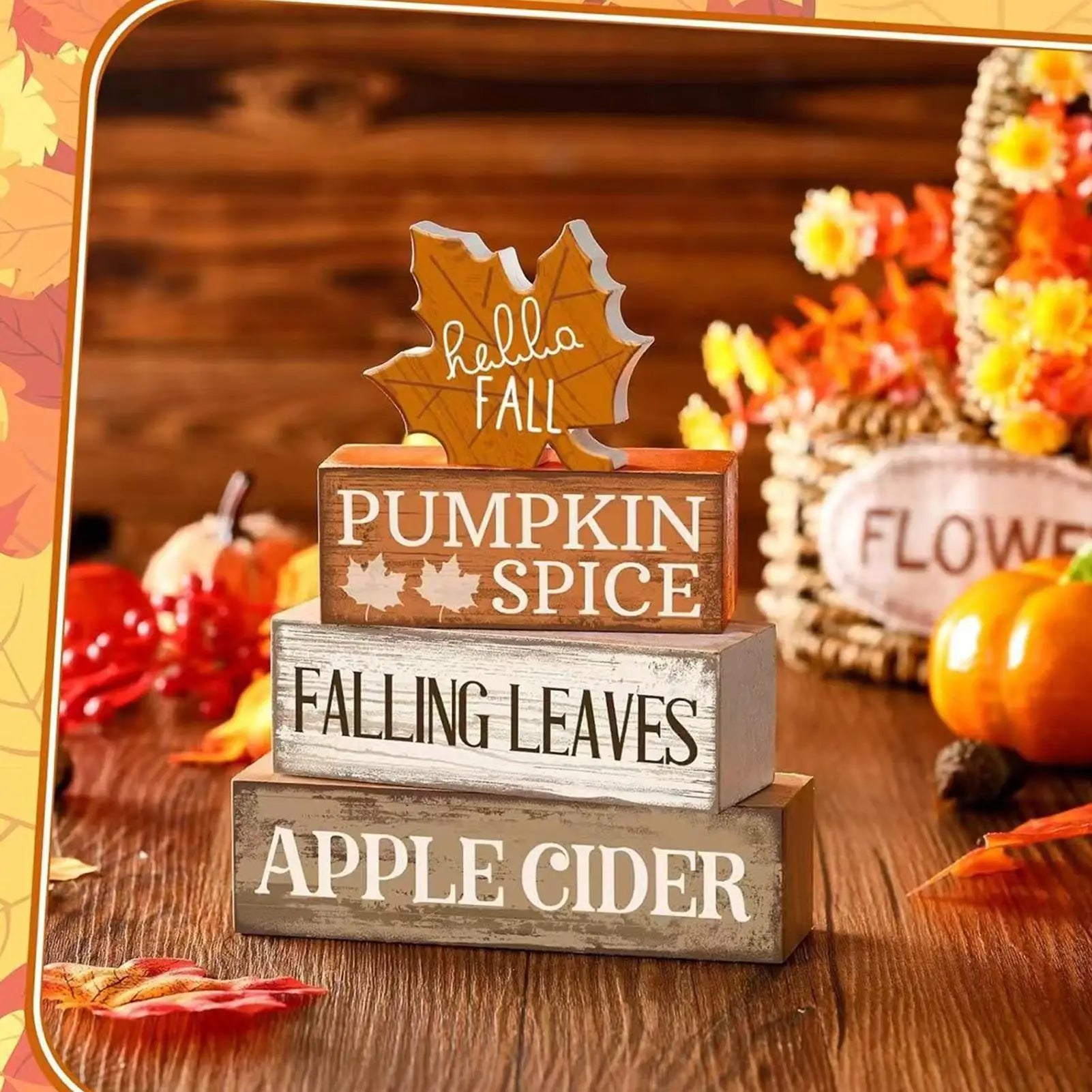 Fall Tiered Tray Decor – Wooden Maple Leaf Table Centerpiece