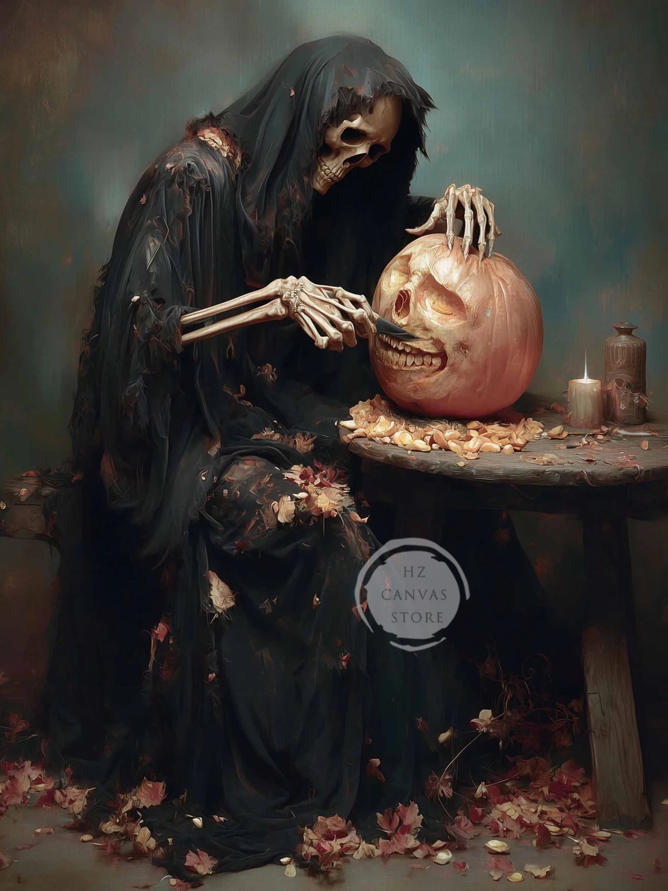 Gothic Grim Reaper Wall Art – Vintage Halloween Canvas Print