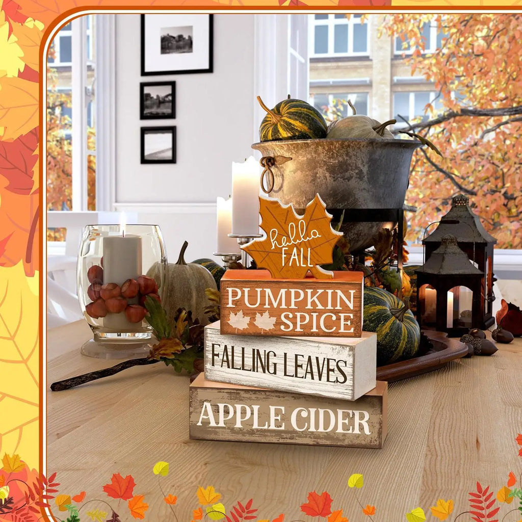 Fall Tiered Tray Decor – Wooden Maple Leaf Table Centerpiece