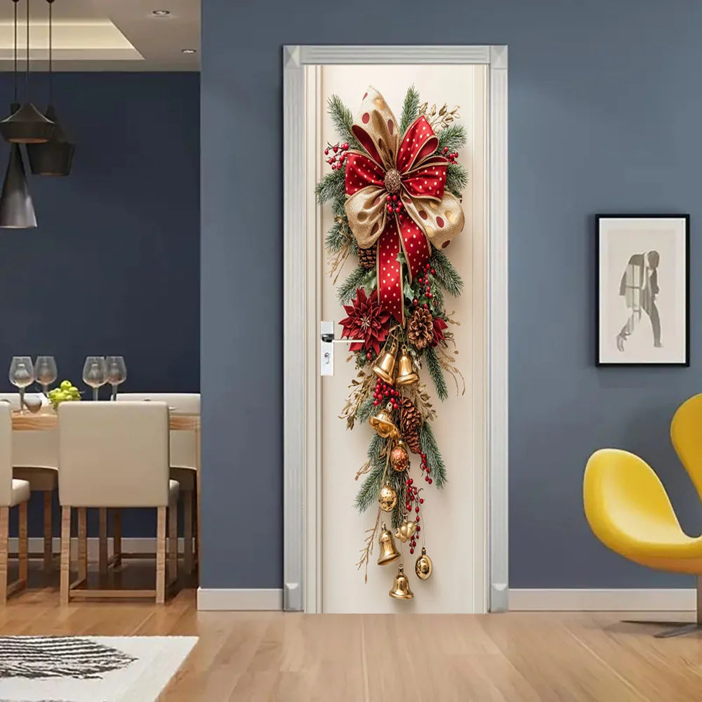 Christmas Wall Decoration with Red Bells & Green Leaves