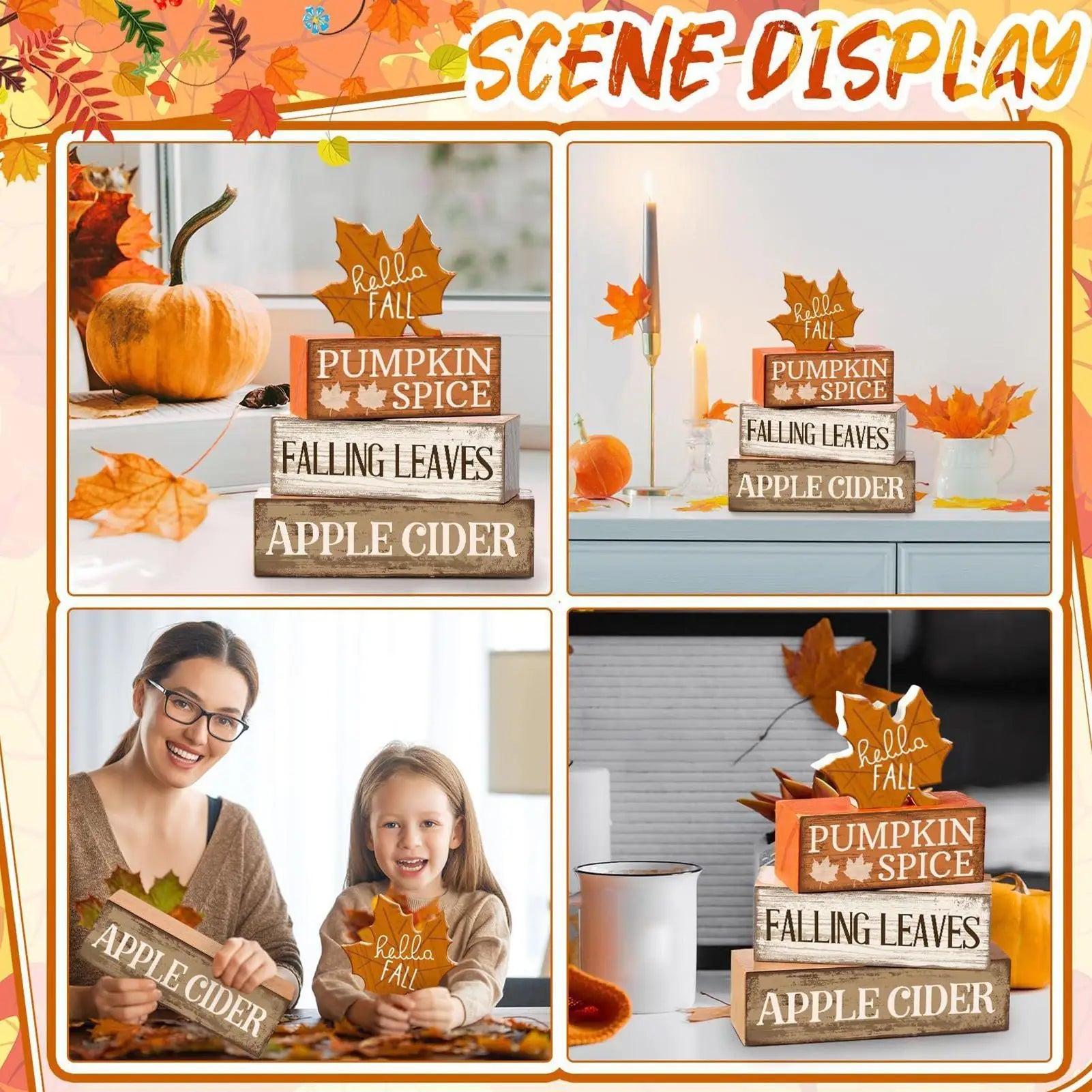Fall Tiered Tray Decor – Wooden Maple Leaf Table Centerpiece