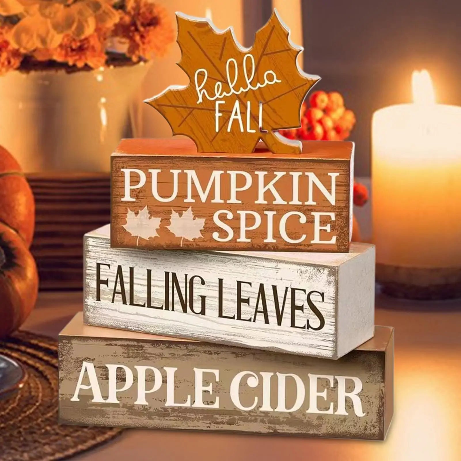 Fall Tiered Tray Decor – Wooden Maple Leaf Table Centerpiece