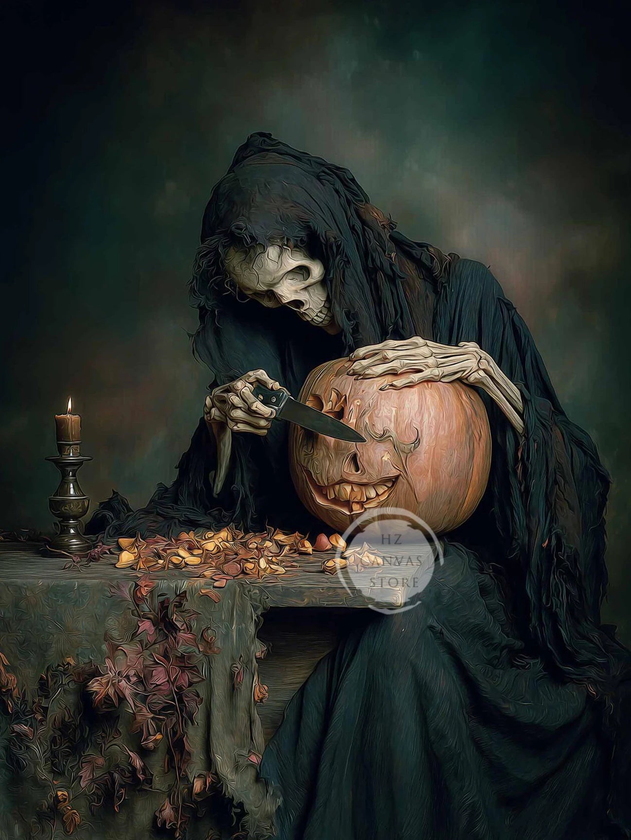 Gothic Grim Reaper Wall Art – Vintage Halloween Canvas Print