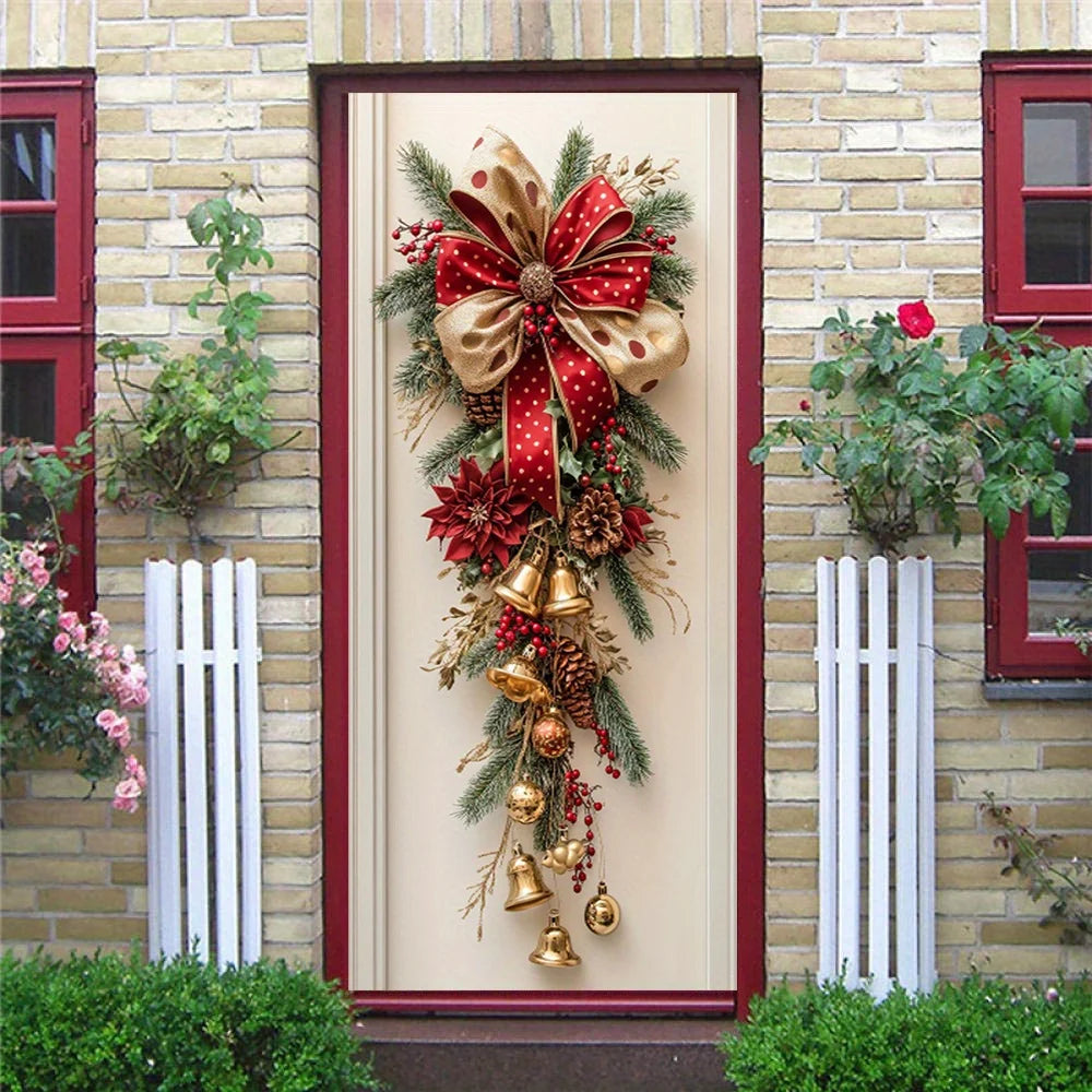 Christmas Wall Decoration with Red Bells & Green Leaves